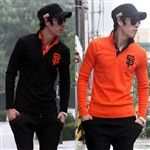 Men's Casual SF Embroidery V-neck POLO Shirt Long Sleeve T-S