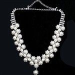 Elegant Pearls & Rhinestones Bridal Tiara & Necklace & Earri